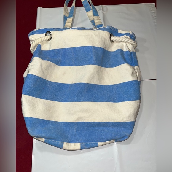 Barnes and Noble BLUE Stripe Canvas book BAG BEACH TOTE. yellow STAR, 19” X 13” - Picture 12 of 15